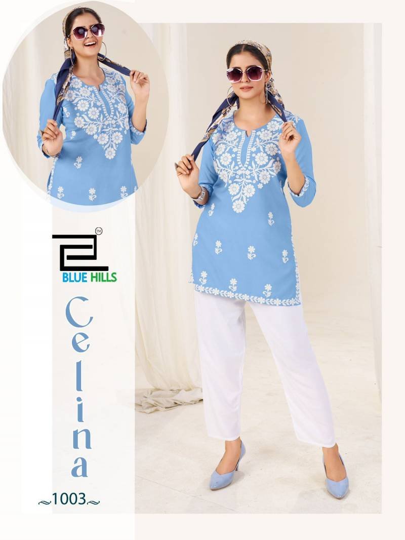 Latest Blue Hills Celina Rayon Embroidery Work Kurti With Bottom Collection Wholesale 2026