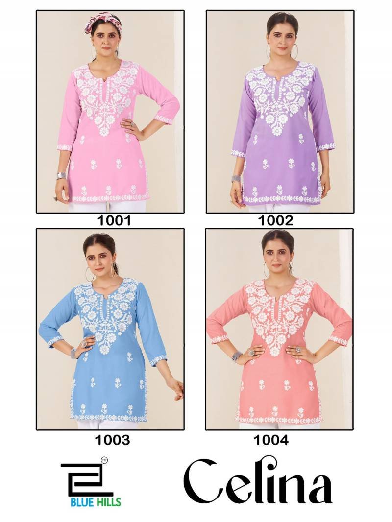 Latest Blue Hills Celina Rayon Embroidery Work Kurti With Bottom Collection Wholesale 2026