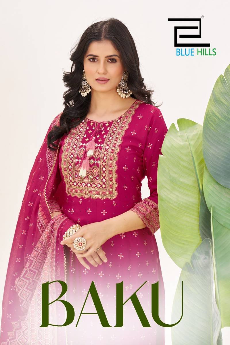Blue Hills Baku Rayon Embroidered Kurti Bottom With Dupatta Wholesale