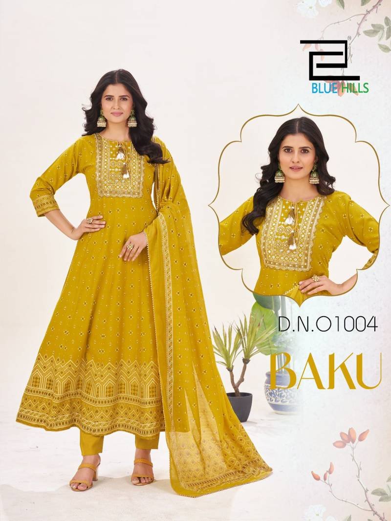 Launching Blue Hills Baku Rayon Embroidered Kurti Bottom With Dupatta Wholesale 2026