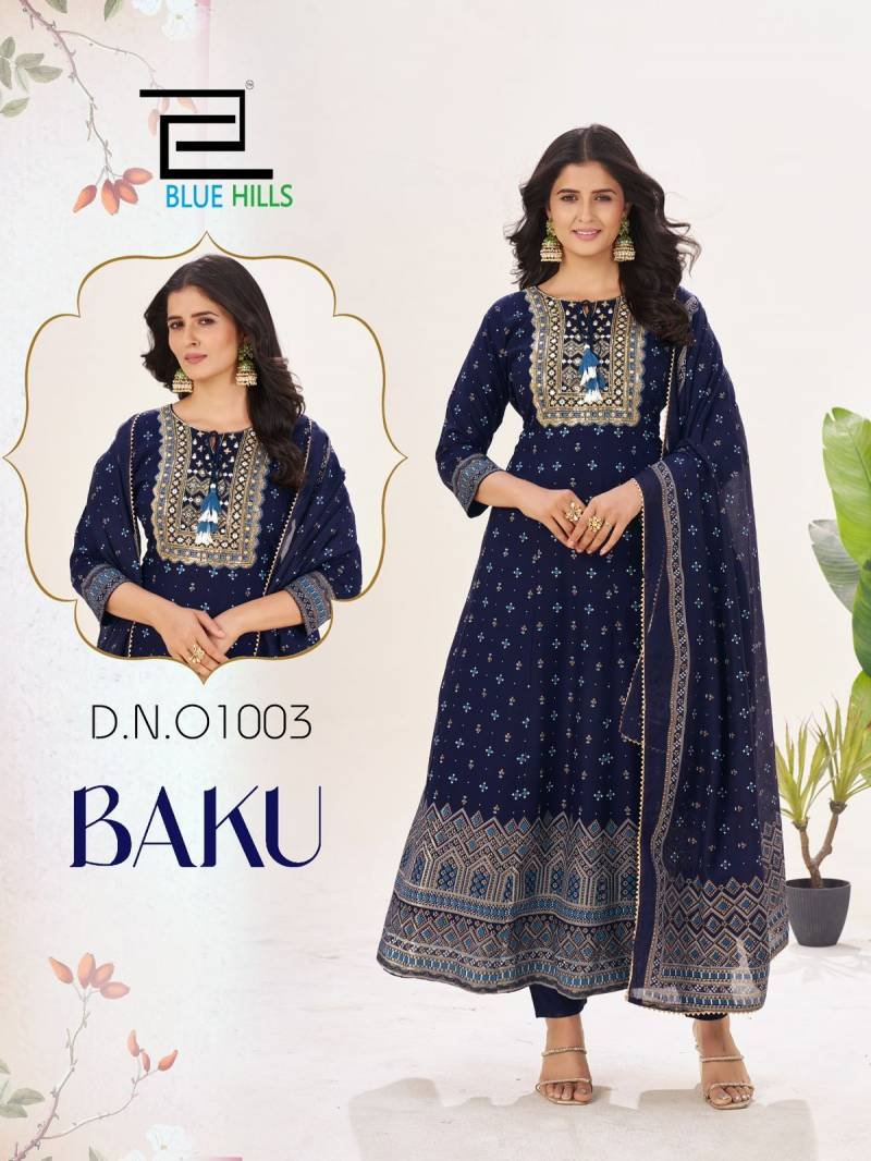 Launching Blue Hills Baku Rayon Embroidered Kurti Bottom With Dupatta Wholesale 2026