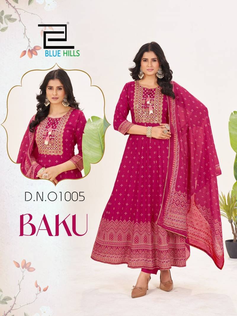Launching Blue Hills Baku Rayon Embroidered Kurti Bottom With Dupatta Wholesale 2026