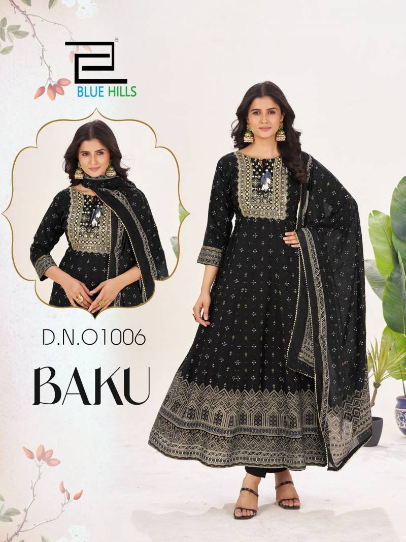 Launching Blue Hills Baku Rayon Embroidered Kurti Bottom With Dupatta Wholesale 2026