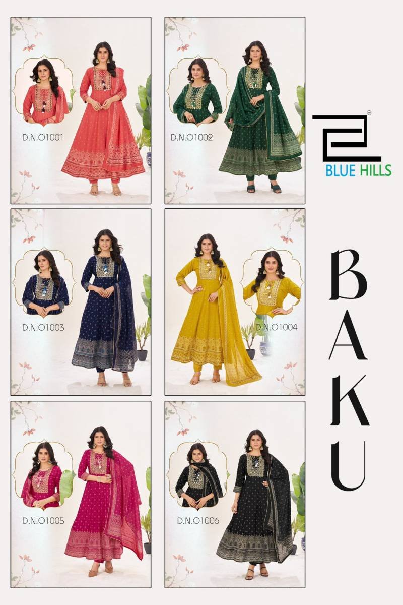 Launching Blue Hills Baku Rayon Embroidered Kurti Bottom With Dupatta Wholesale 2026