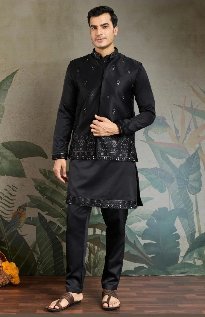 Shubhvastra Maharaja Mode Silk Mens Kurta Pyjama With Koti Wholesale