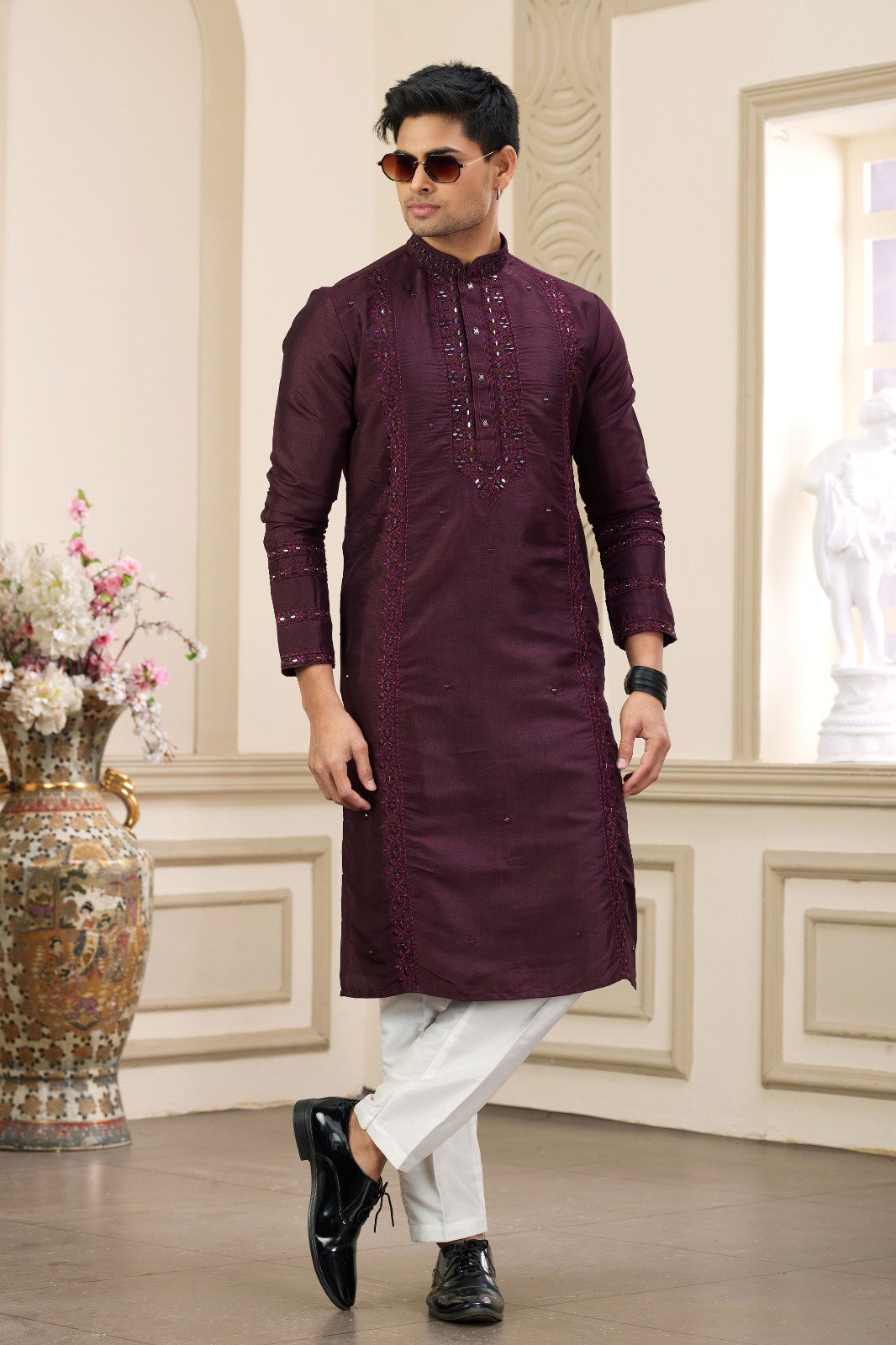 Sumi 02 Art Silk Staright Cut Mens Kurta Pajama Collection Wholesale