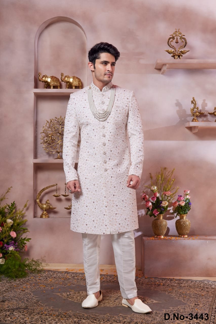 Sumi 03 Mix Fabric Wedding Wear Mens Kurta Pajama Collection Wholesale