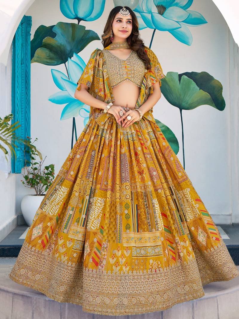 Zeel 7050 Yellow Designer Chinon Embroidered Lehenga Choli Wholesale