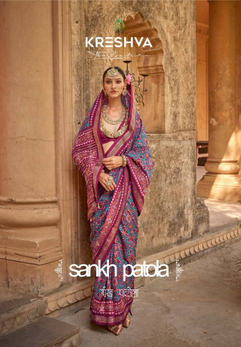 Kreshva Sankh Patola Pv Silk Designer Saree Collection Wholesale