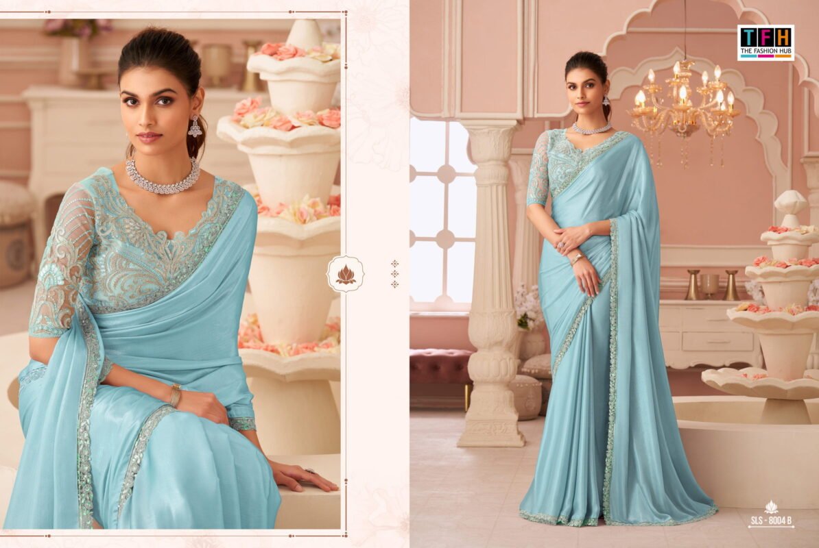 Latest TFH Salsa Style 8004 Hit Colour Silver Chiffon Shimmer Designer Saree Wholesale 2026