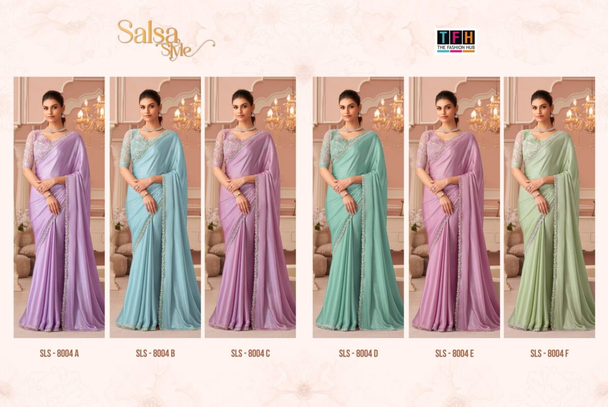 Latest TFH Salsa Style 8004 Hit Colour Silver Chiffon Shimmer Designer Saree Wholesale 2026