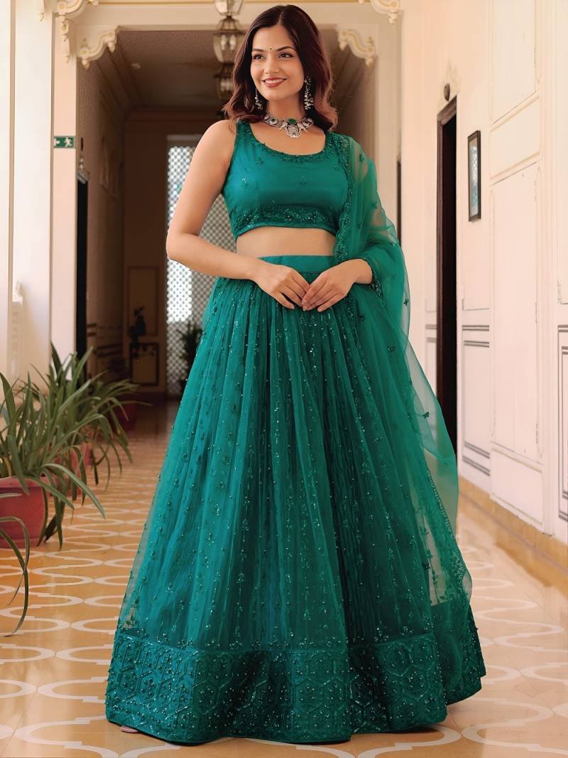 Zeel 15056 Teal Designer Net Embroidered Lehenga Collection Wholesale