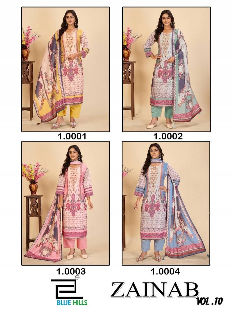 Stylish Blue Hills Zainab Vol 10 Masleen Digital Printed Readymade Collection Wholesale 2026
