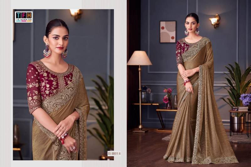 Buy Tfh Silver Screen 30011 Hit Glass Feel Silk Designer Saree Collection Wholesale 2026