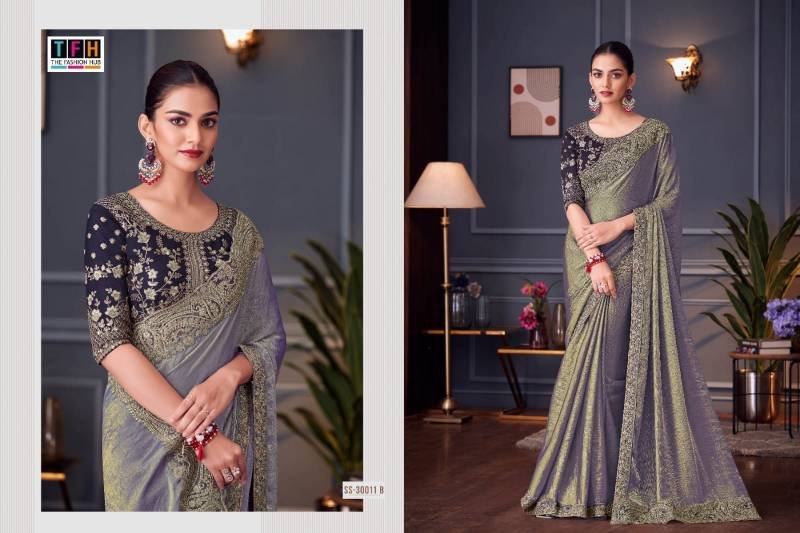 Buy Tfh Silver Screen 30011 Hit Glass Feel Silk Designer Saree Collection Wholesale 2026
