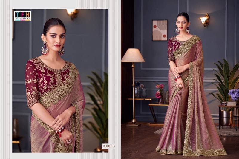 Buy Tfh Silver Screen 30011 Hit Glass Feel Silk Designer Saree Collection Wholesale 2026