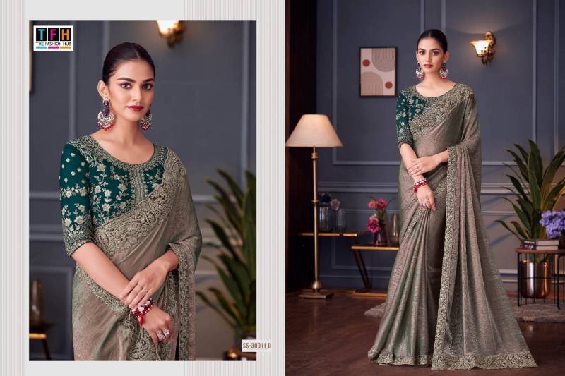 Buy Tfh Silver Screen 30011 Hit Glass Feel Silk Designer Saree Collection Wholesale 2026