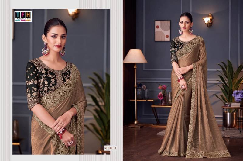 Buy Tfh Silver Screen 30011 Hit Glass Feel Silk Designer Saree Collection Wholesale 2026