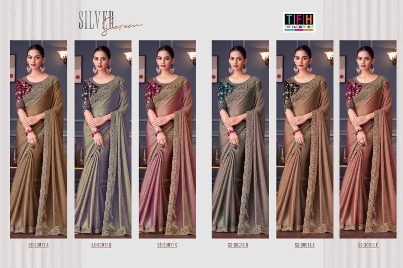 Buy Tfh Silver Screen 30011 Hit Glass Feel Silk Designer Saree Collection Wholesale 2026