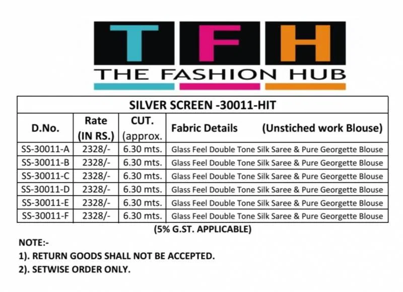 Buy Tfh Silver Screen 30011 Hit Glass Feel Silk Designer Saree Collection Wholesale 2026