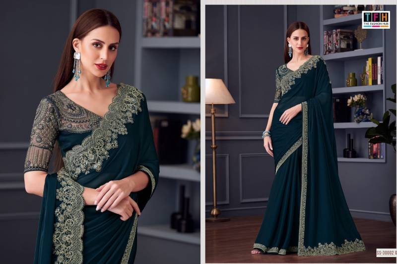 Buy Tfh Silver Screen Hit 30002 Silk Chiffon Party Wear Saree Collection Wholesale 2026
