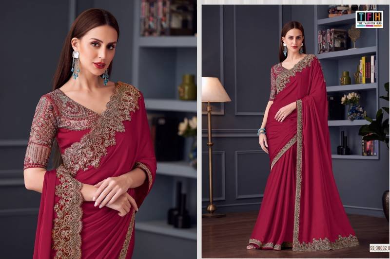 Buy Tfh Silver Screen Hit 30002 Silk Chiffon Party Wear Saree Collection Wholesale 2026
