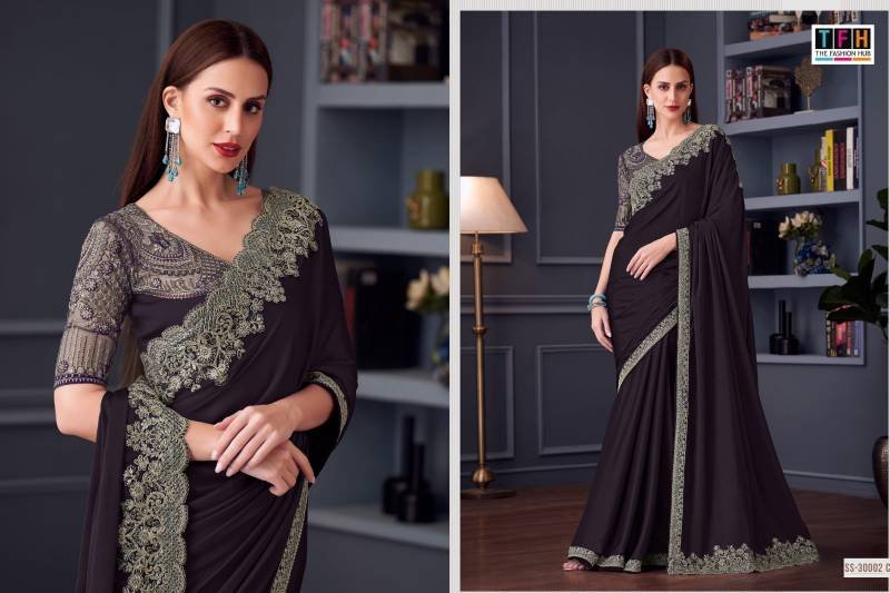 Buy Tfh Silver Screen Hit 30002 Silk Chiffon Party Wear Saree Collection Wholesale 2026