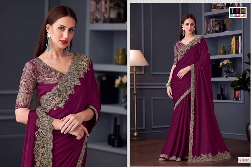 Buy Tfh Silver Screen Hit 30002 Silk Chiffon Party Wear Saree Collection Wholesale 2026