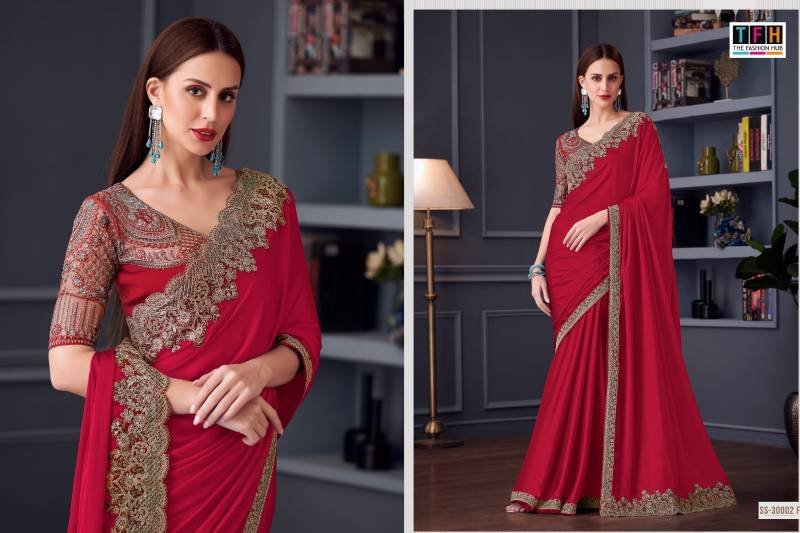 Buy Tfh Silver Screen Hit 30002 Silk Chiffon Party Wear Saree Collection Wholesale 2026
