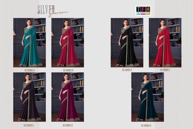 Buy Tfh Silver Screen Hit 30002 Silk Chiffon Party Wear Saree Collection Wholesale 2026