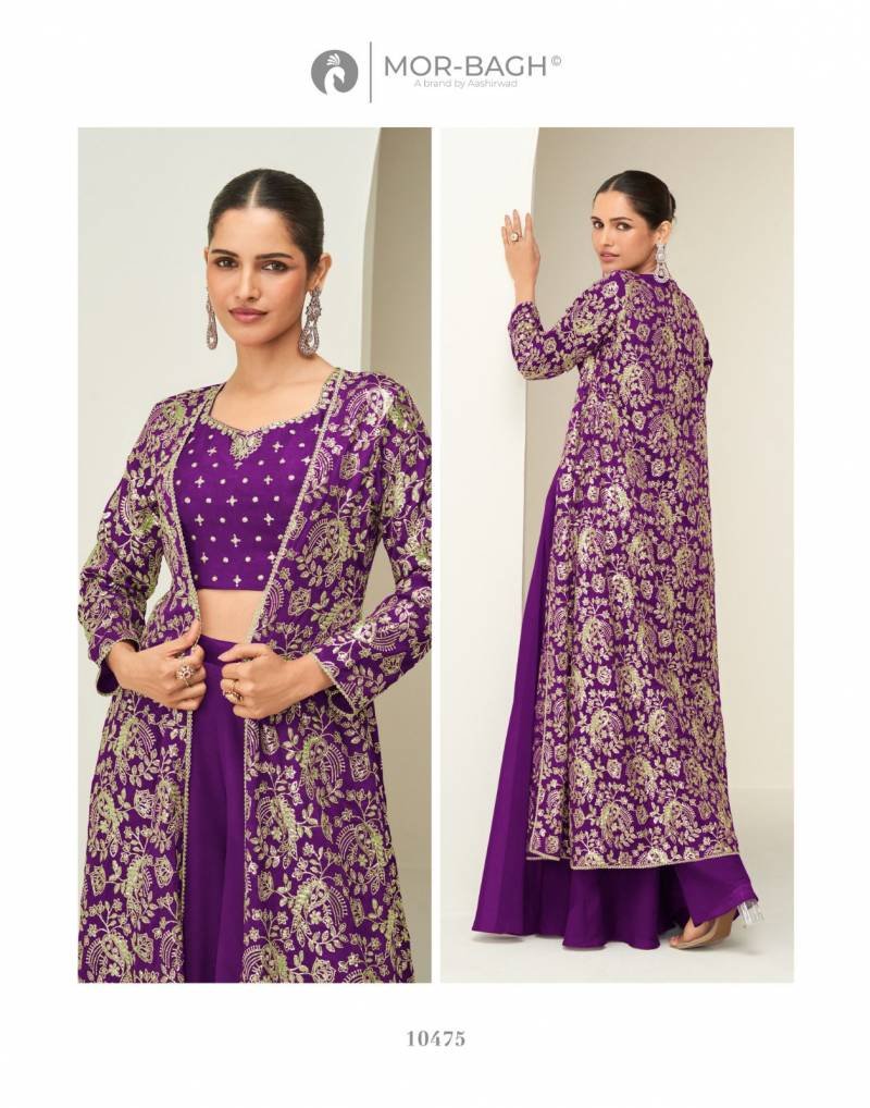 Latest Aashirwad Mor Bagh Gunjan Chinon Silk Indo Western Collection Wholesale 2026