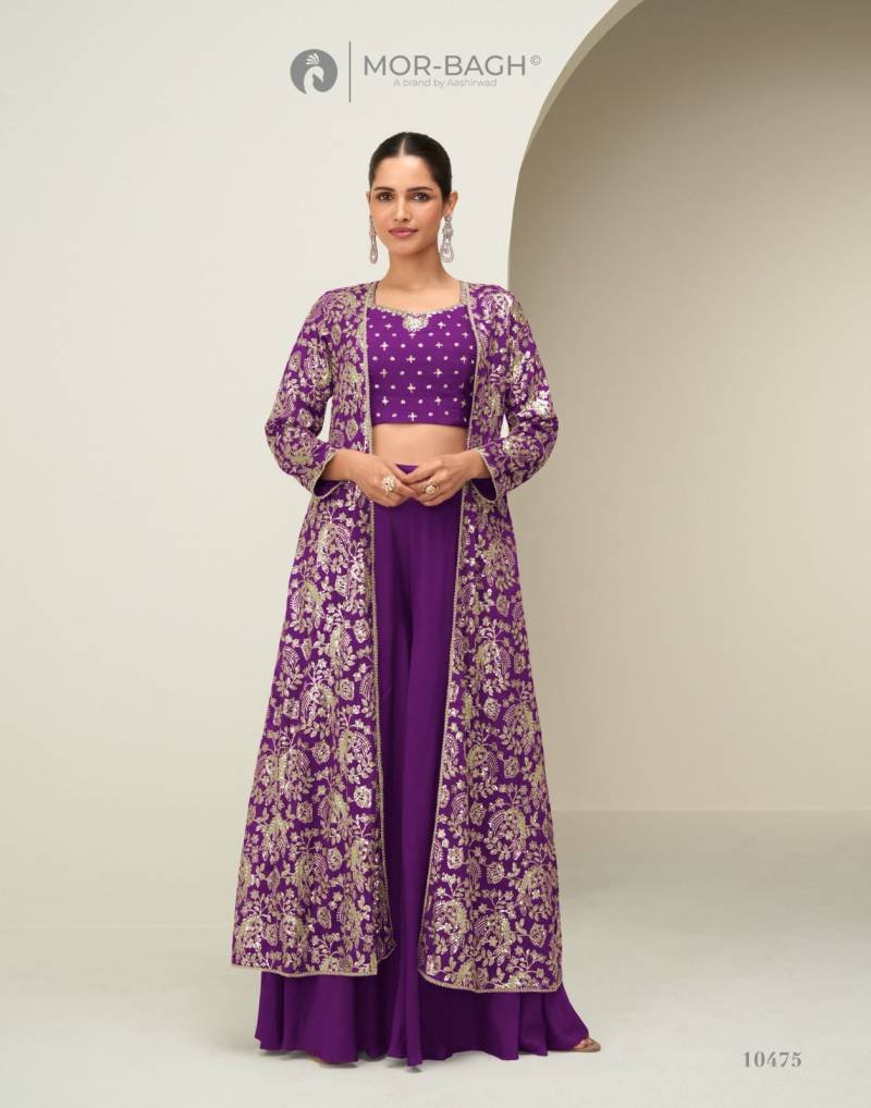 Latest Aashirwad Mor Bagh Gunjan Chinon Silk Indo Western Collection Wholesale 2026