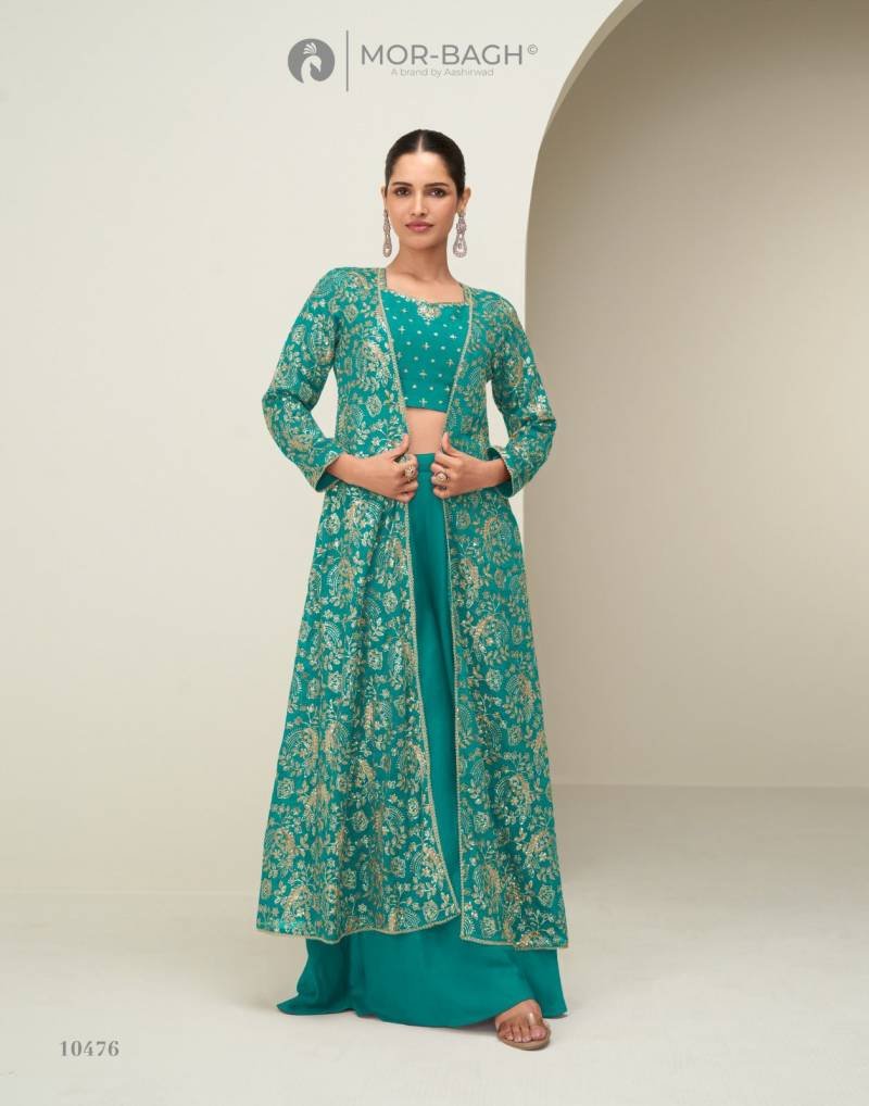 Latest Aashirwad Mor Bagh Gunjan Chinon Silk Indo Western Collection Wholesale 2026