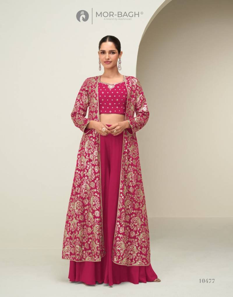 Latest Aashirwad Mor Bagh Gunjan Chinon Silk Indo Western Collection Wholesale 2026
