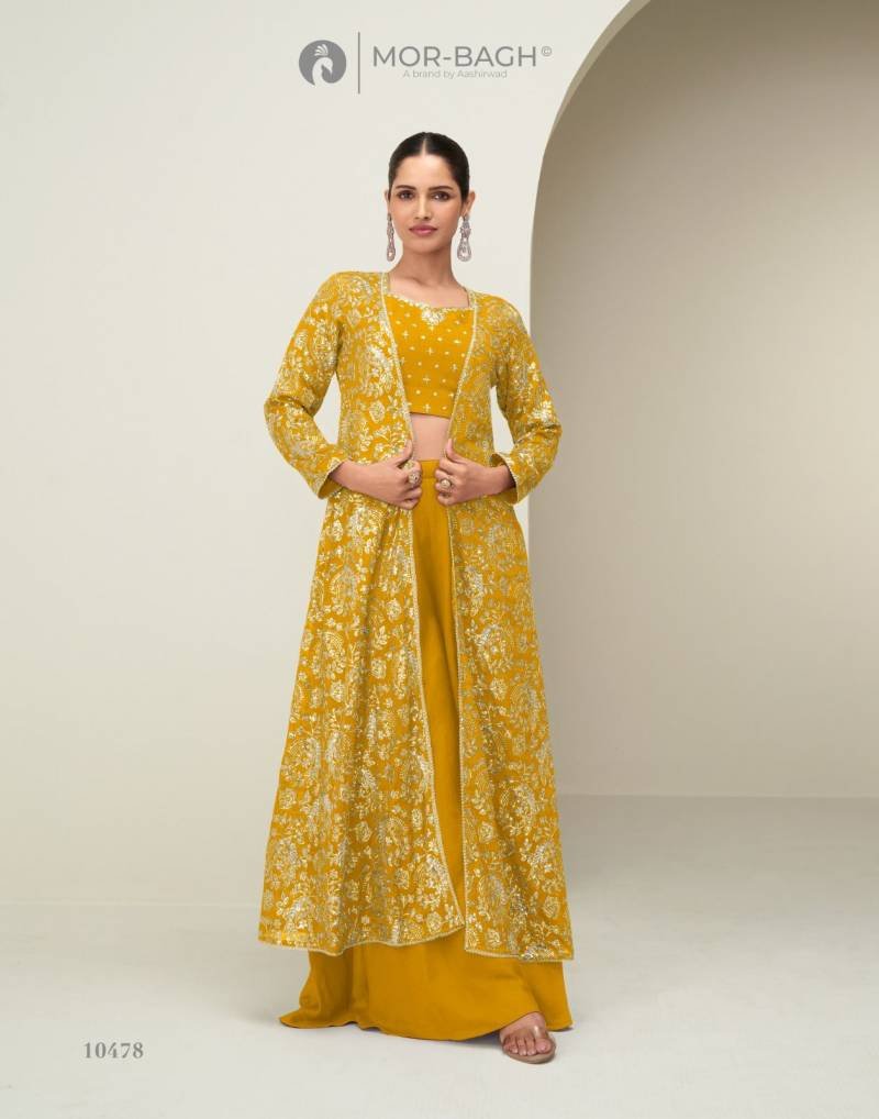 Latest Aashirwad Mor Bagh Gunjan Chinon Silk Indo Western Collection Wholesale 2026