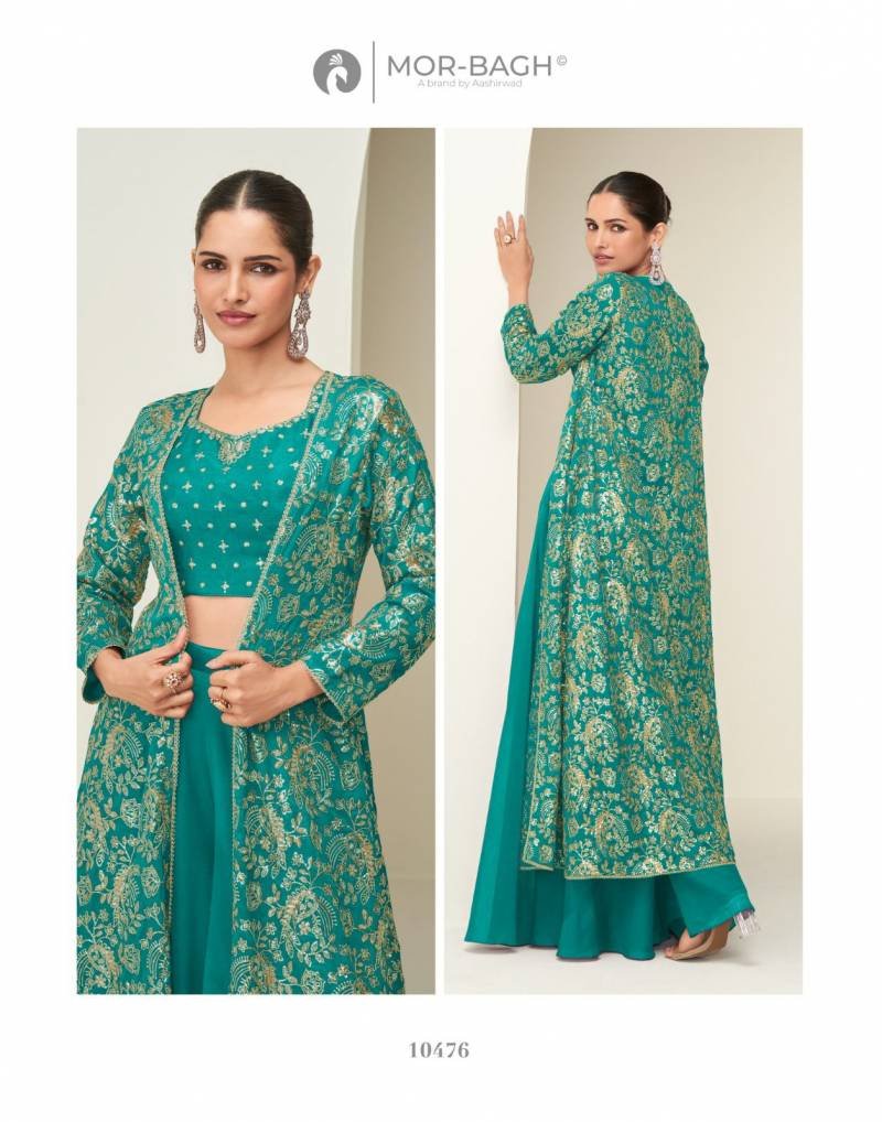 Latest Aashirwad Mor Bagh Gunjan Chinon Silk Indo Western Collection Wholesale 2026