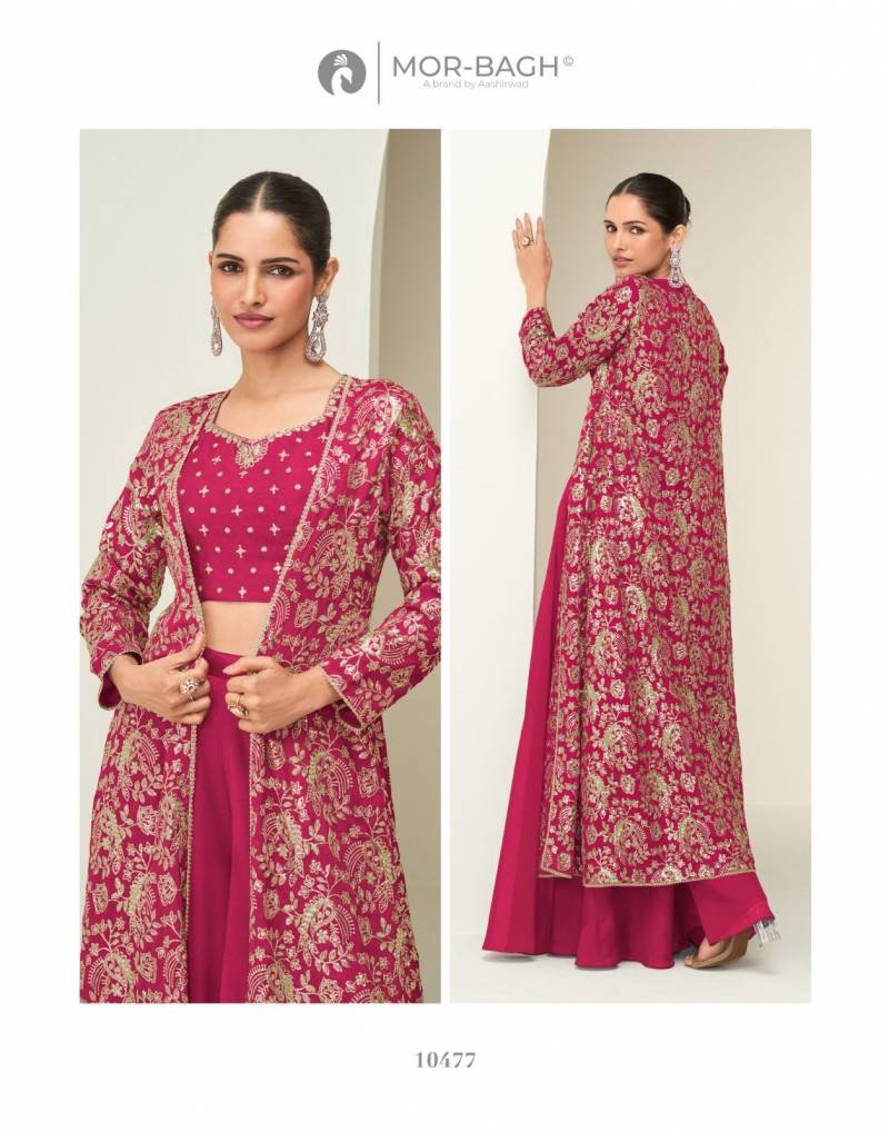 Latest Aashirwad Mor Bagh Gunjan Chinon Silk Indo Western Collection Wholesale 2026