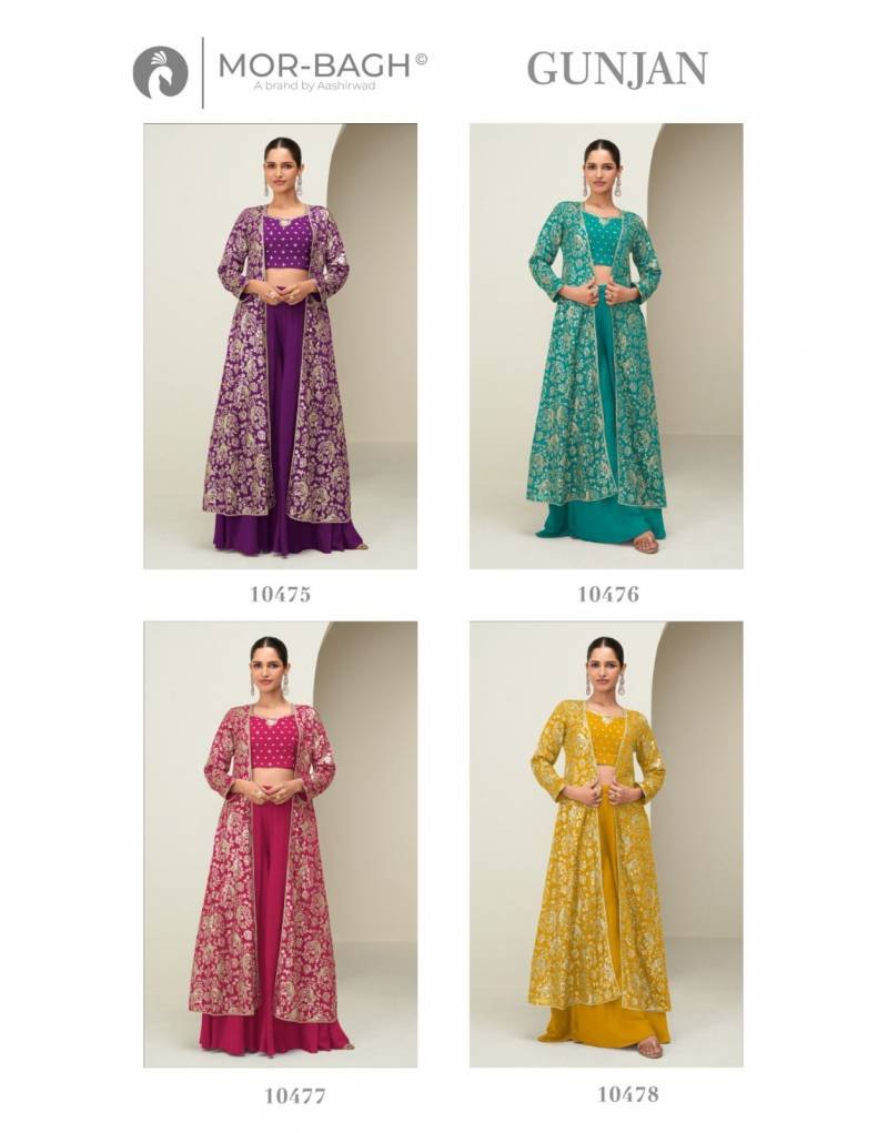 Latest Aashirwad Mor Bagh Gunjan Chinon Silk Indo Western Collection Wholesale 2026