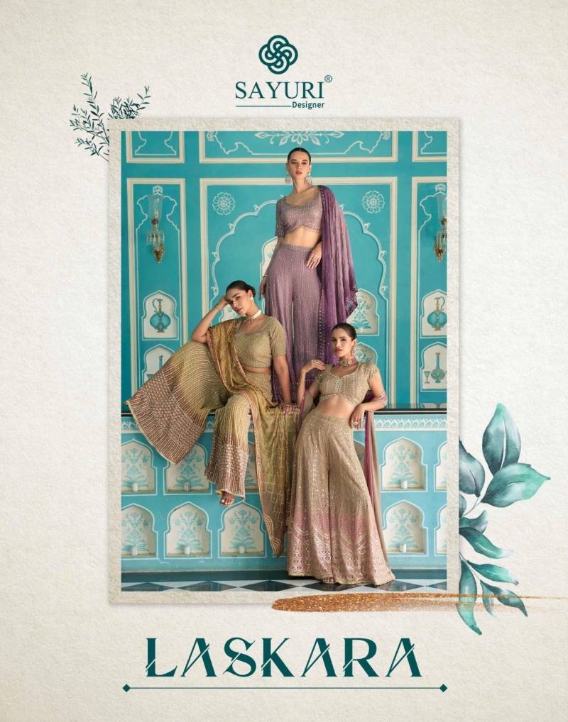 Sayuri Laskara Georgette Embroidered Top Plazzo And Dupatta Collection Wholesale