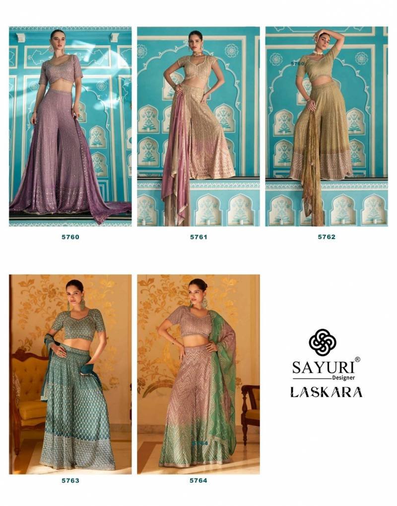 Launching Sayuri Laskara Georgette Embroidered Top Plazzo And Dupatta Collection Wholesale 2026