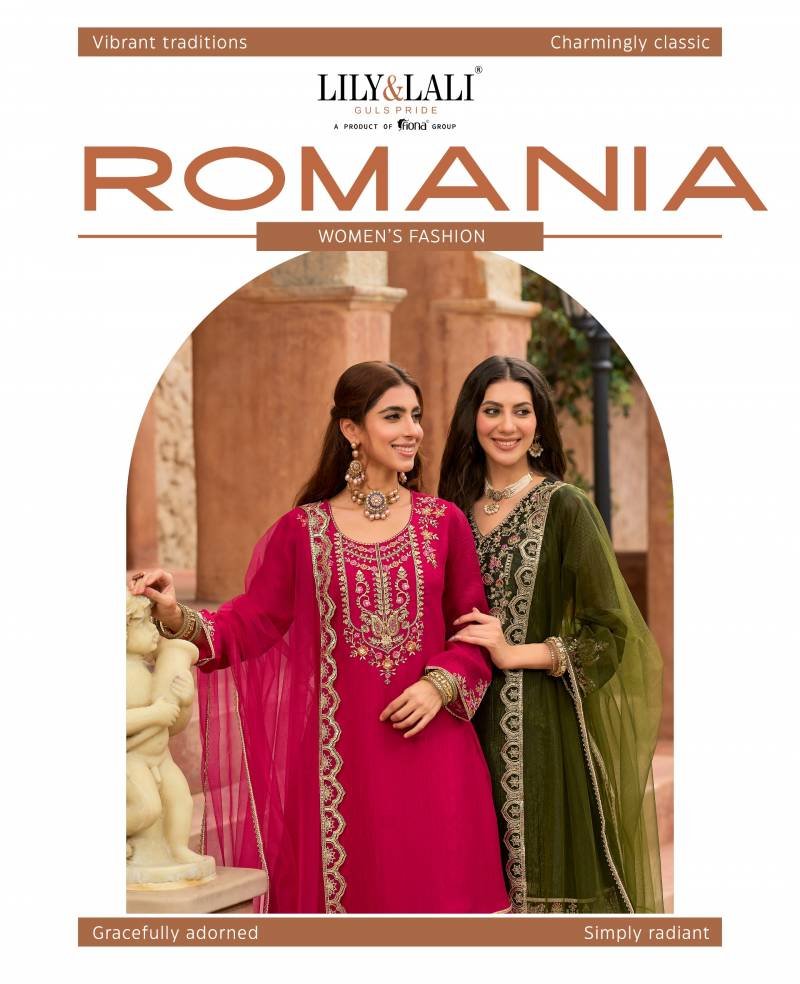 Beautiful Lily And Lali Romania Silk Embroidery Handwork Kurti Pant And Dupatta Collection Wholesale 2026
