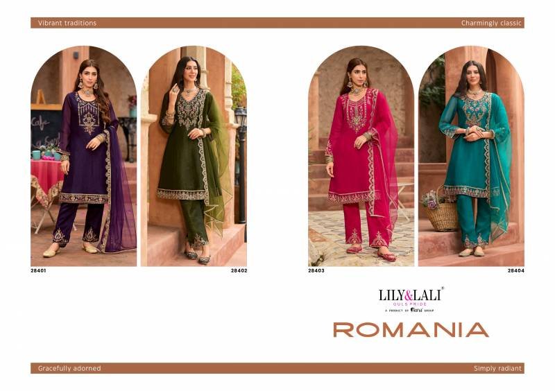 Beautiful Lily And Lali Romania Silk Embroidery Handwork Kurti Pant And Dupatta Collection Wholesale 2026