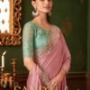 Tfh Sandal Wood 1417 A To F Powder Pink Silk Chiffon Designer Saree Collection Wholesale