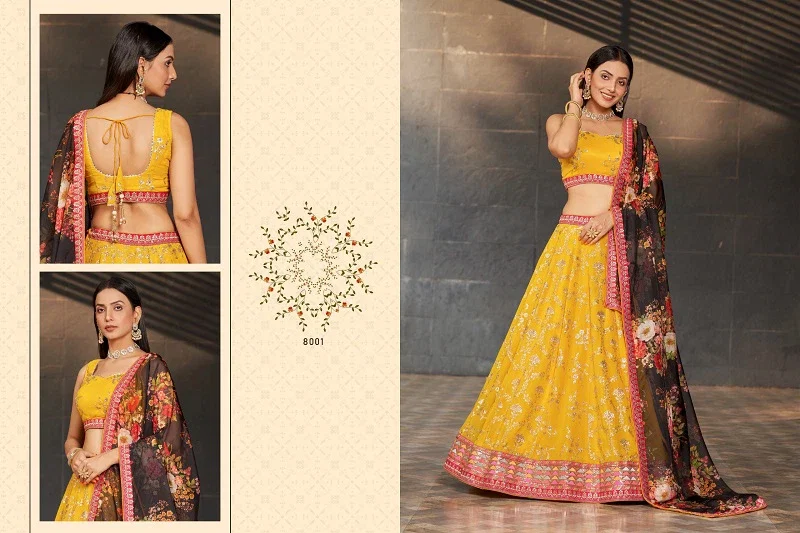 Buy Zeel Golden Palm Designer Georgette Lehenga Collection Wholesale 2026