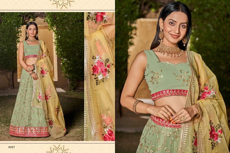 Buy Zeel Golden Palm Designer Georgette Lehenga Collection Wholesale 2026
