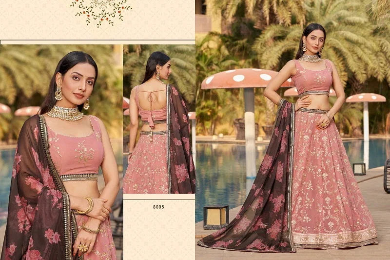 Buy Zeel Golden Palm Designer Georgette Lehenga Collection Wholesale 2026