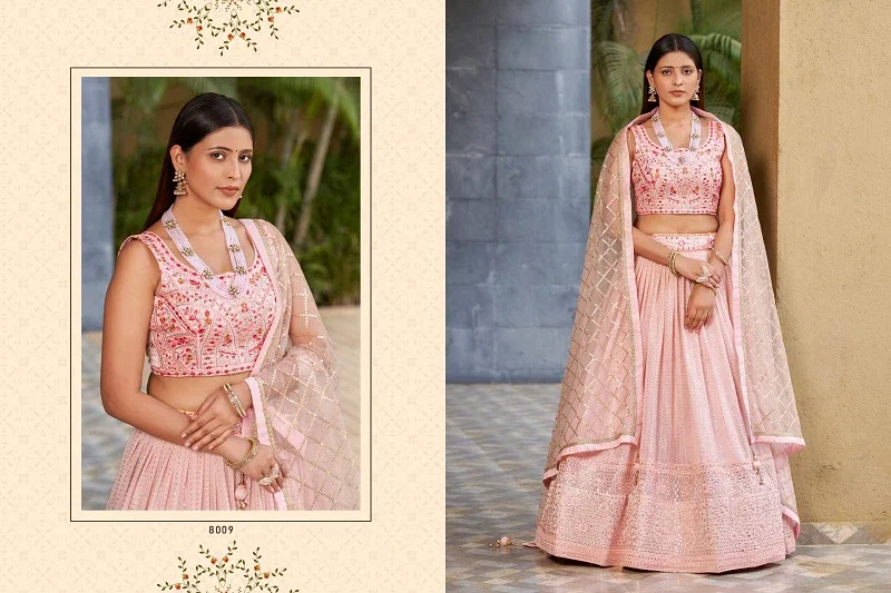 Buy Zeel Golden Palm Designer Georgette Lehenga Collection Wholesale 2026