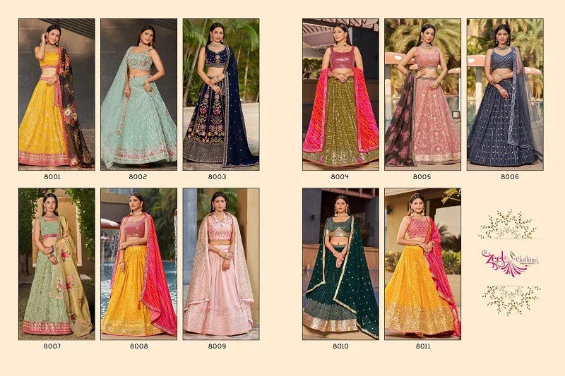 Buy Zeel Golden Palm Designer Georgette Lehenga Collection Wholesale 2026