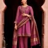 Lily And Lali Vaani Silk Embroidery And Handwork Kurti Pant Dupatta Wholesale