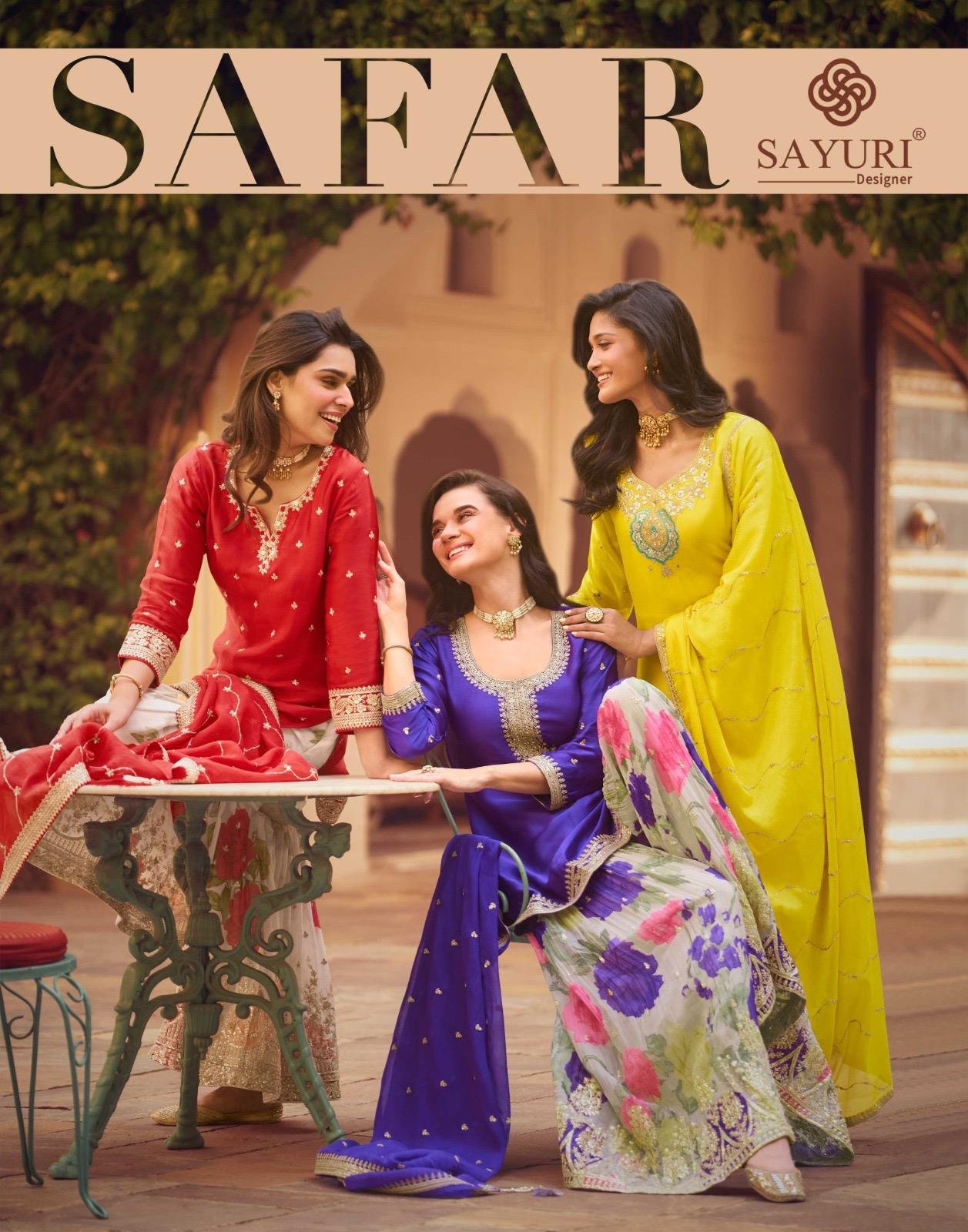 Sayuri Safar Chinon Silk Embroidered Sharara Suit Collection Wholesale